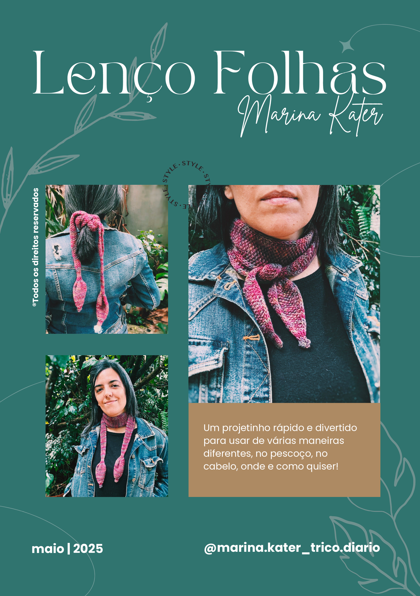 Lenço Folhas – receita de tricô